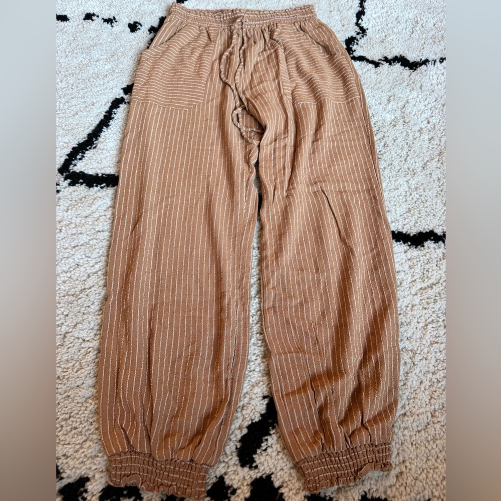Allie Rose Lightweight Pinstripe Rayon/Linen Joggers